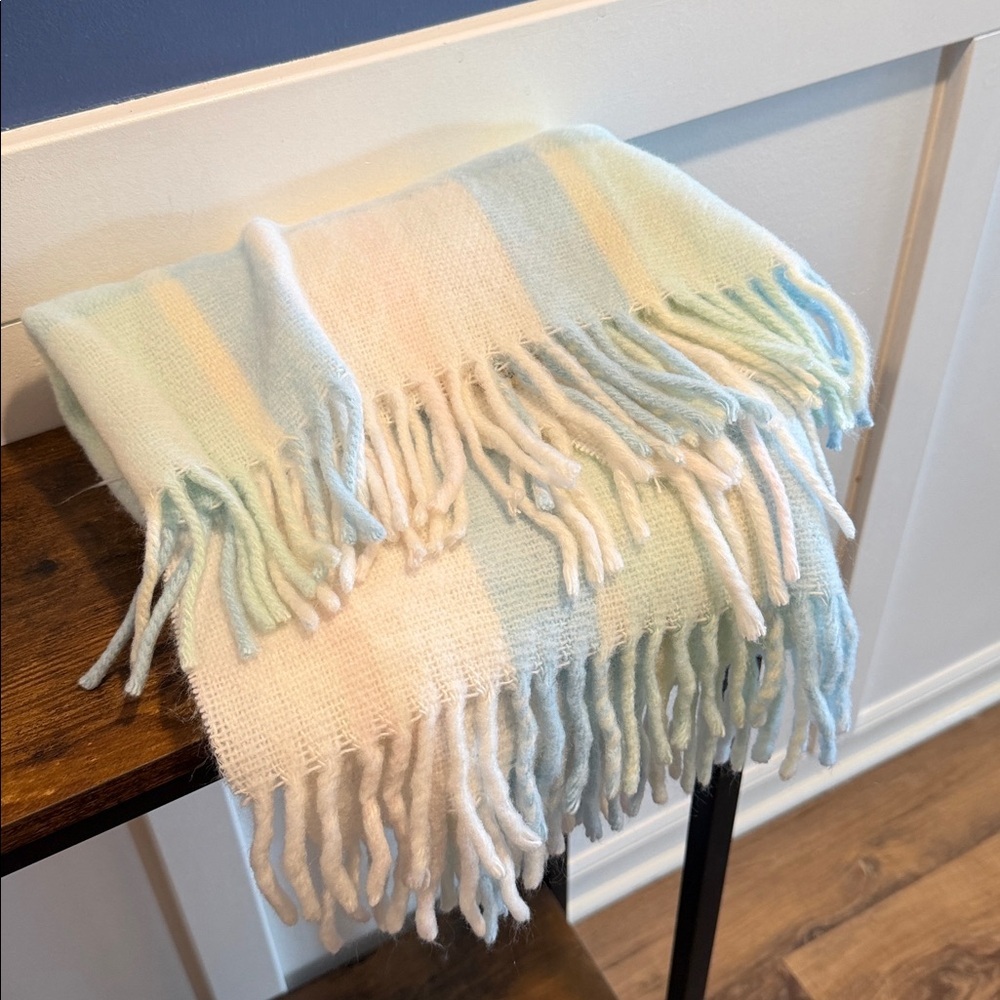 Vintage Baby Blanket Plaid Pastel 36”x50” Italy Fringe Small Creations 36x50”
